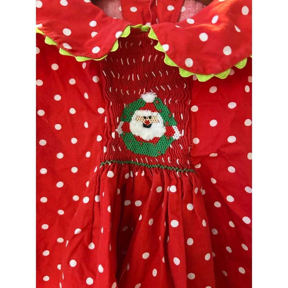 Mom & Me Girls Red Polka Dot Smocked Santa Christmas Pajamas Set Size 5